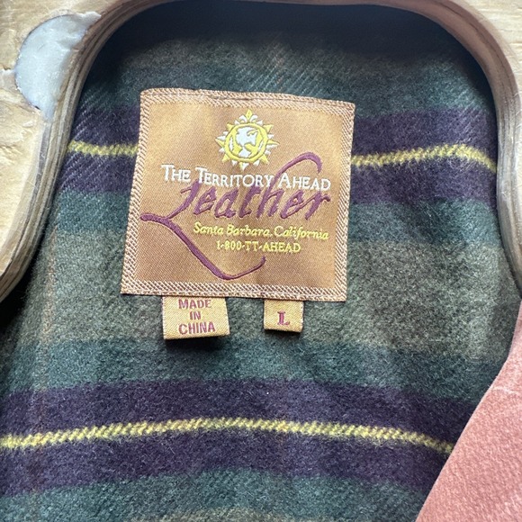 THE TERRITORY AHEAD 1990 Tan LEATHER Heavy Duty Mens L Ranch Field Zip Jacket - Picture 9 of 16